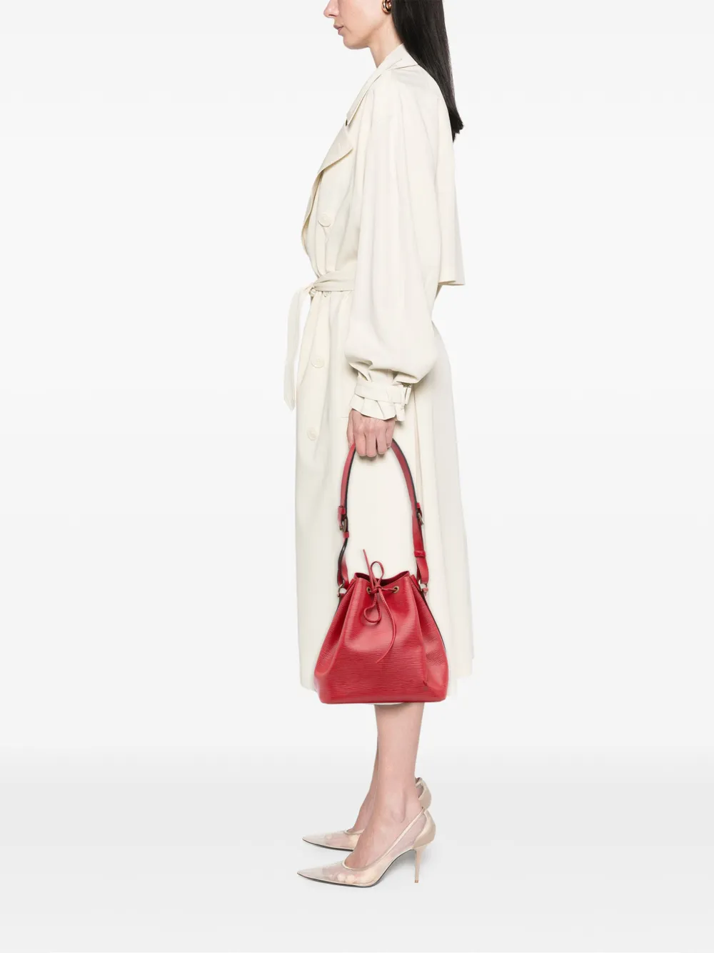 Pre-owned Louis Vuitton 1995 Epi Petit Noe Bucket Bag In Red