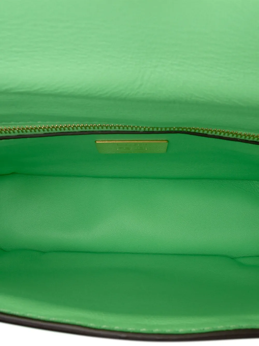 Pre-owned Fendi 2010-2025 Small Ff Nappa Embossed Chain Midi Baguette Shoulder Bag In Green