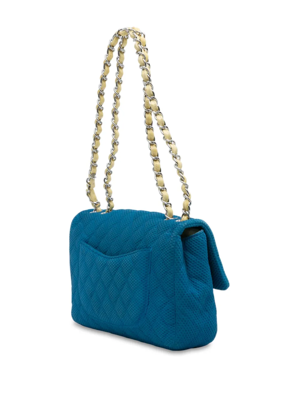 Pre-owned Chanel 2009-2010 Medium Quilted Perforated Jersey Single Flap Shoulder Bag In Blue