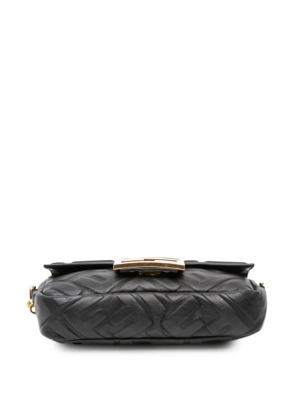 Pre-owned Fendi 2010-2025 Mini Zucca Embossed Leather Baguette Satchel In Black