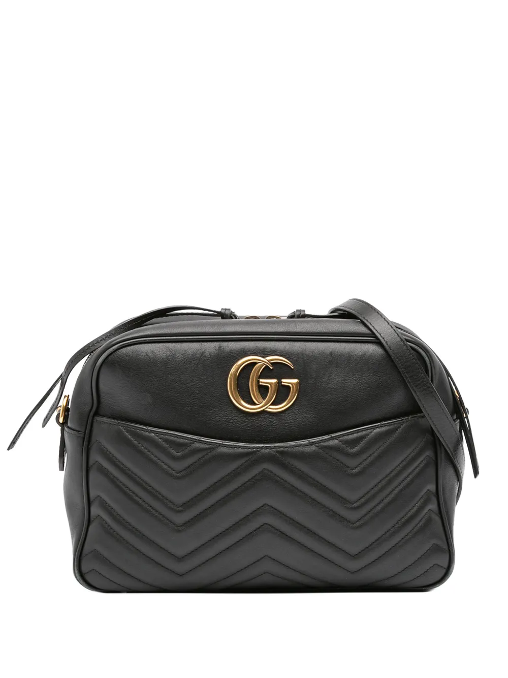 Pre-owned Gucci 2016-2025 Gg Marmont Matelasse Leather Crossbody Bag In Black