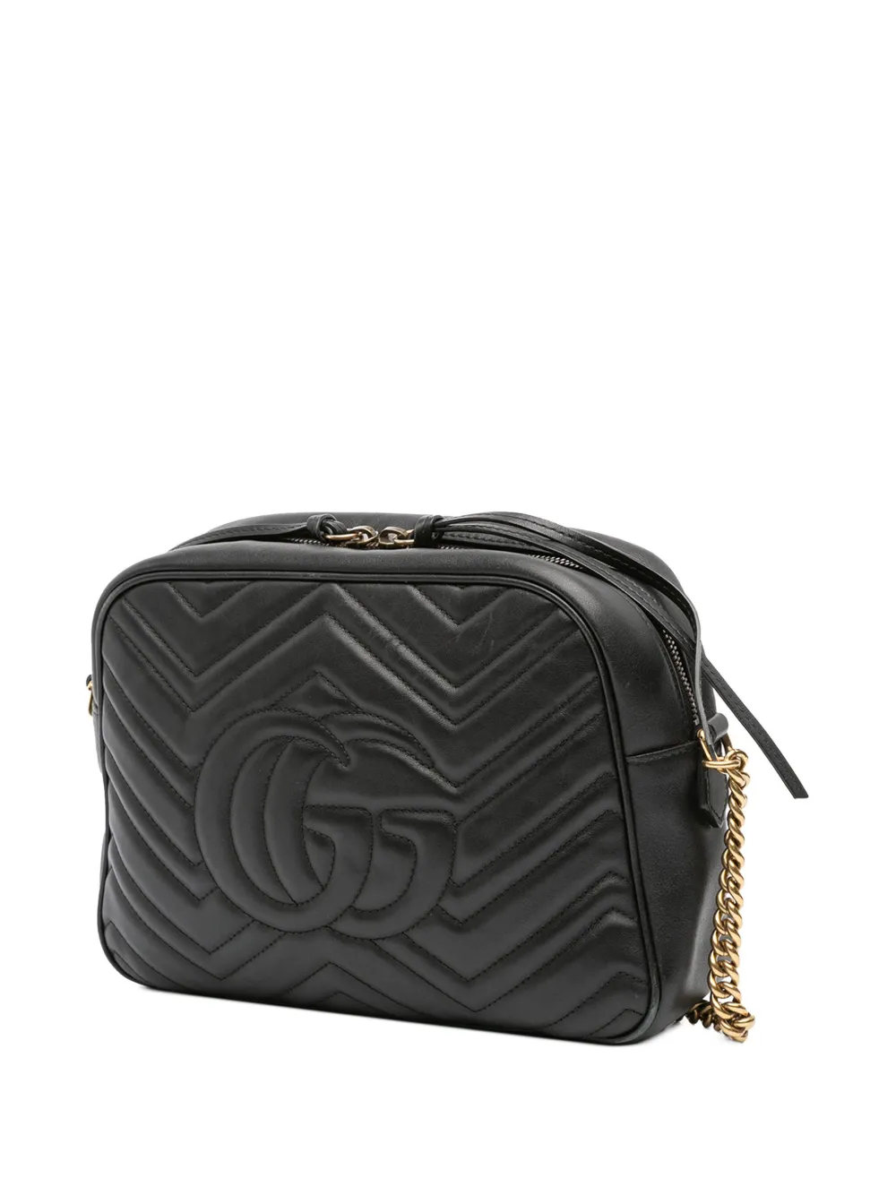 Pre-owned Gucci 2016-2025 Gg Marmont Matelasse Leather Crossbody Bag In Black
