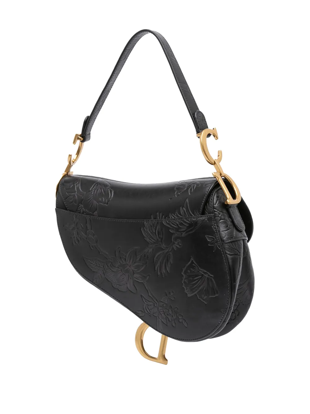 DIOR Pre-owned 2022 Embossed Calfskin Jardin Botanique Saddle Bag Satchel In Black