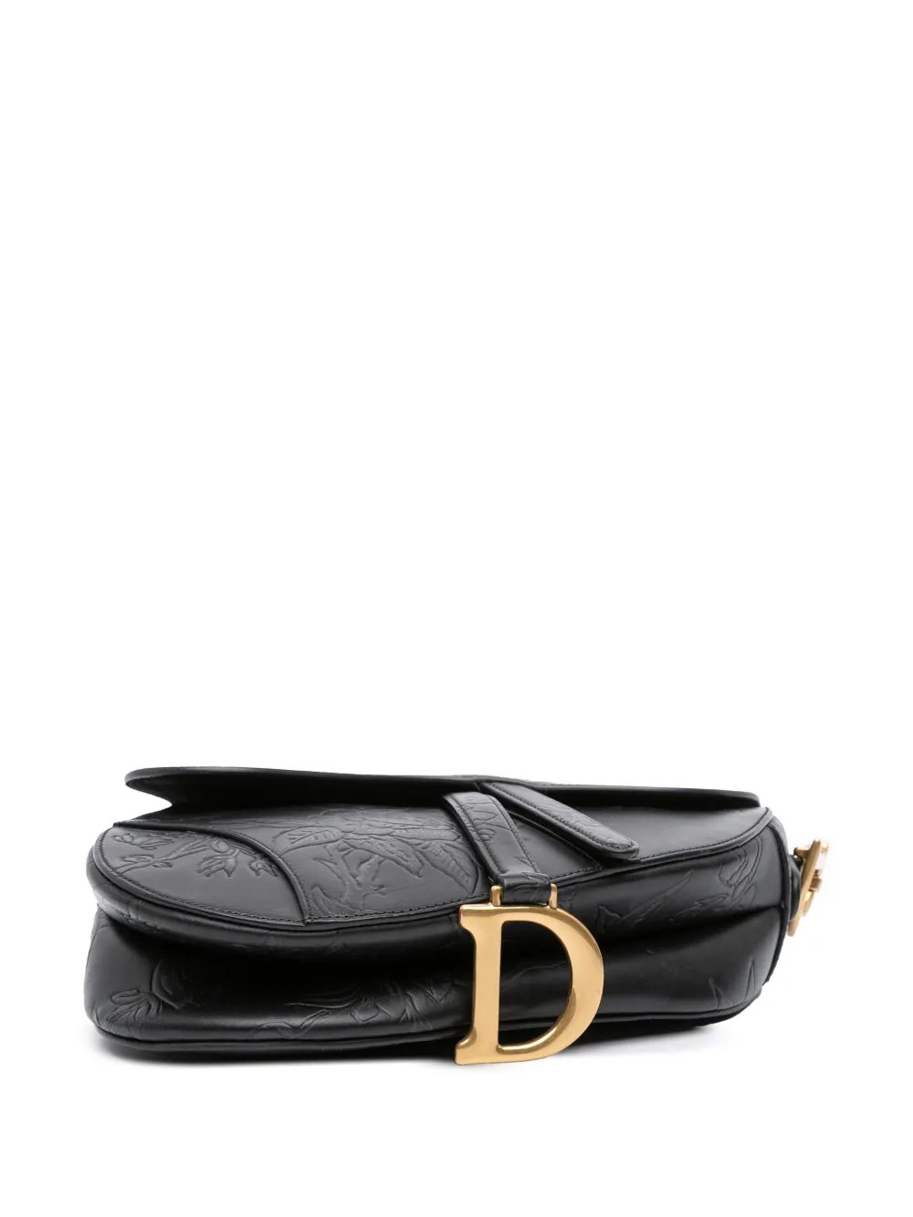 DIOR Pre-owned 2022 Embossed Calfskin Jardin Botanique Saddle Bag Satchel In Black