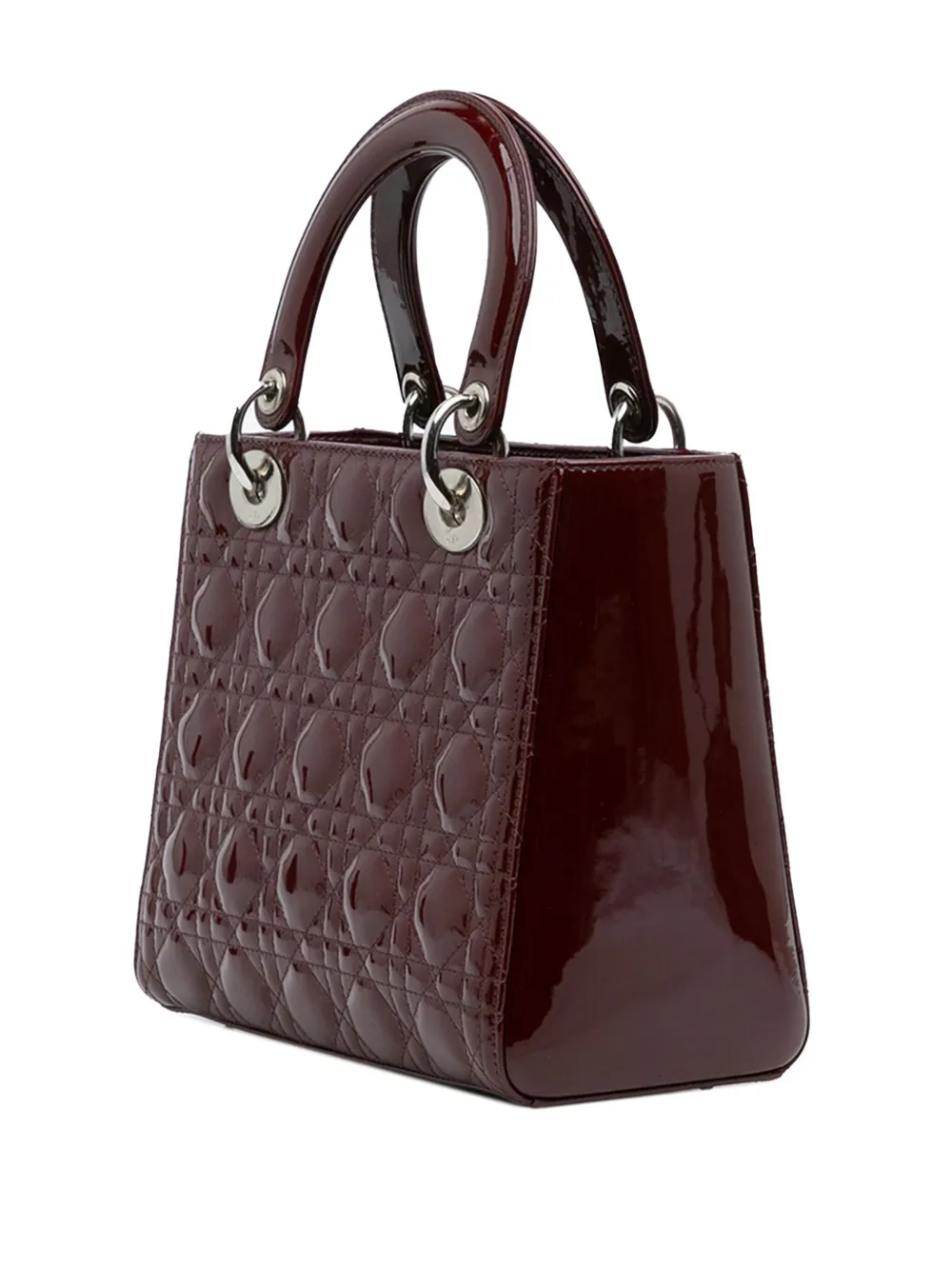 DIOR Pre-owned 2011 Medium Patent Cannage Lady Satchel In Red