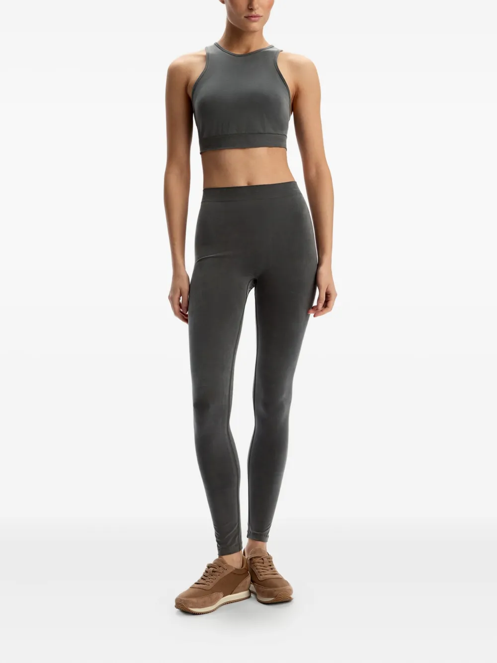 12 Storeez Ribbed-waistband Leggings In Gray