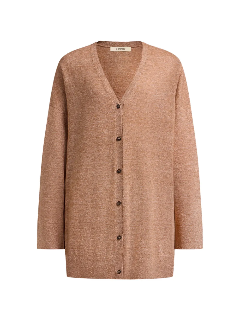 12 STOREEZ Cardigan con bottoni e scollo a V - Marrone