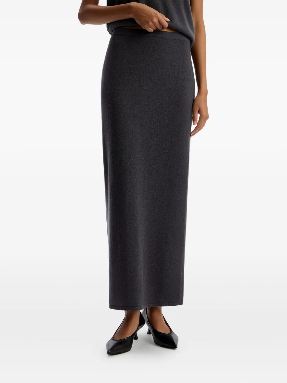 12 Storeez Rear-slit Wool-cashmere Skirt In Gray
