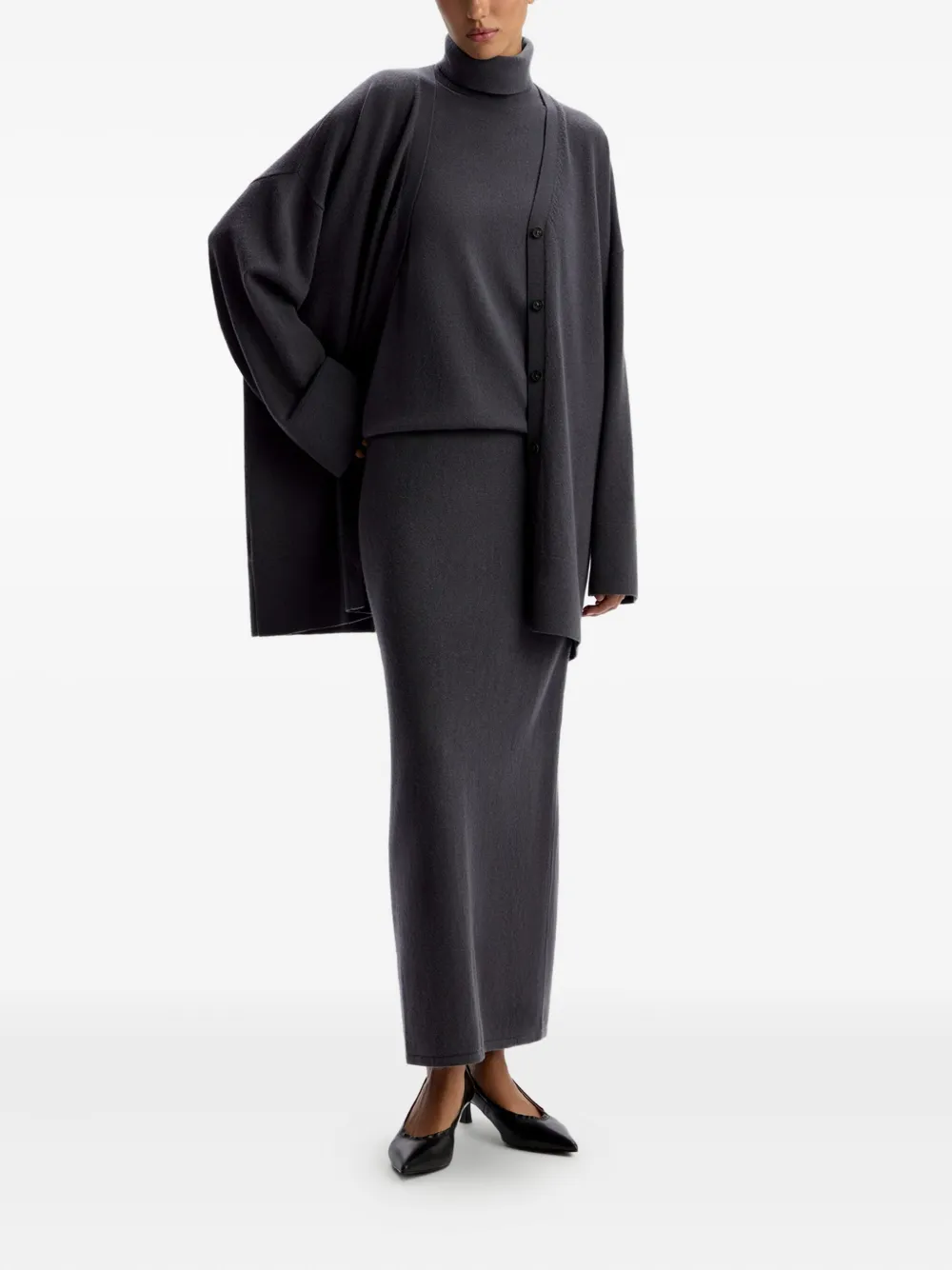 12 Storeez Rear-slit Wool-cashmere Skirt In Gray