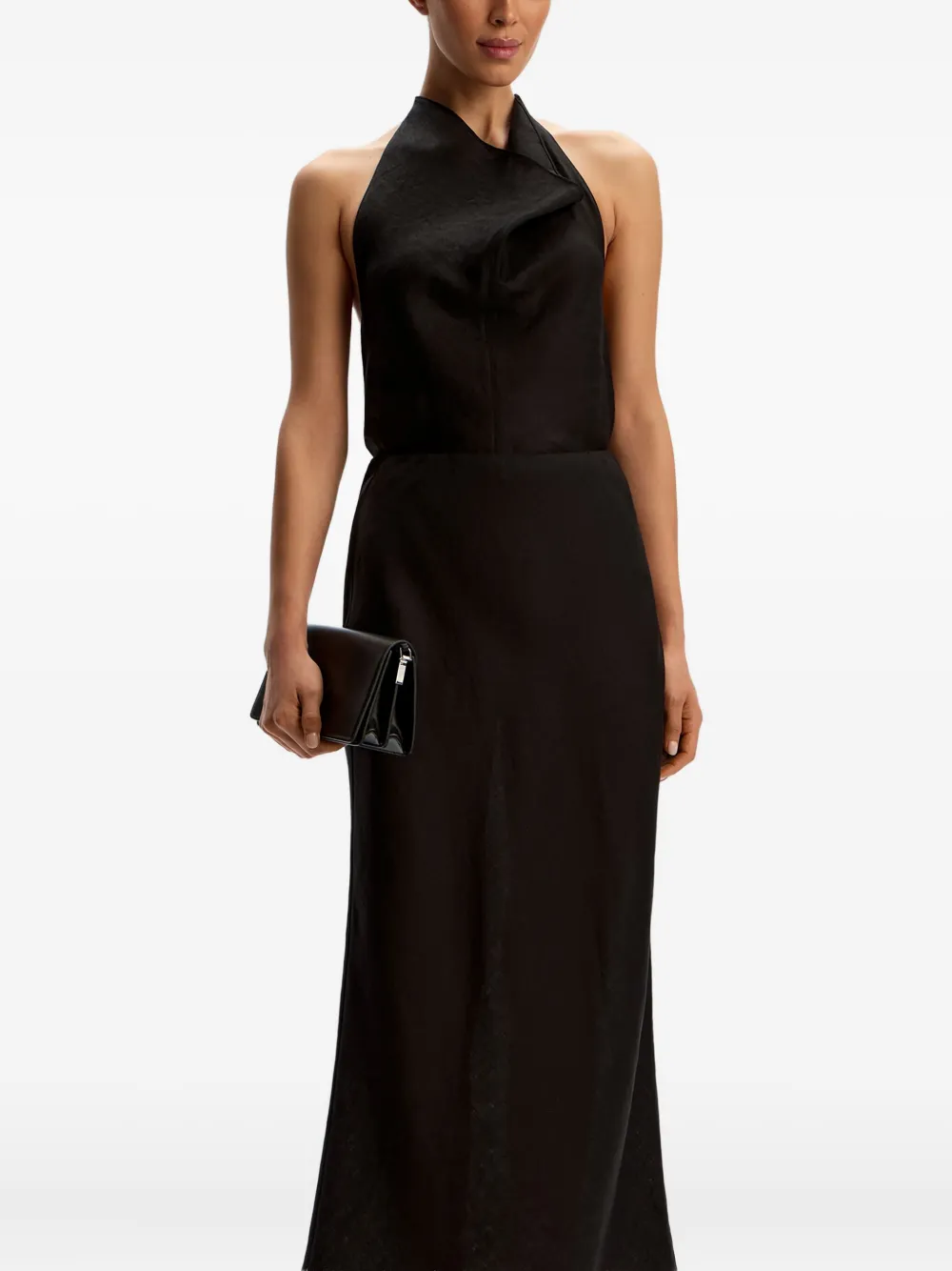 12 Storeez Linen Maxi Skirt In Black