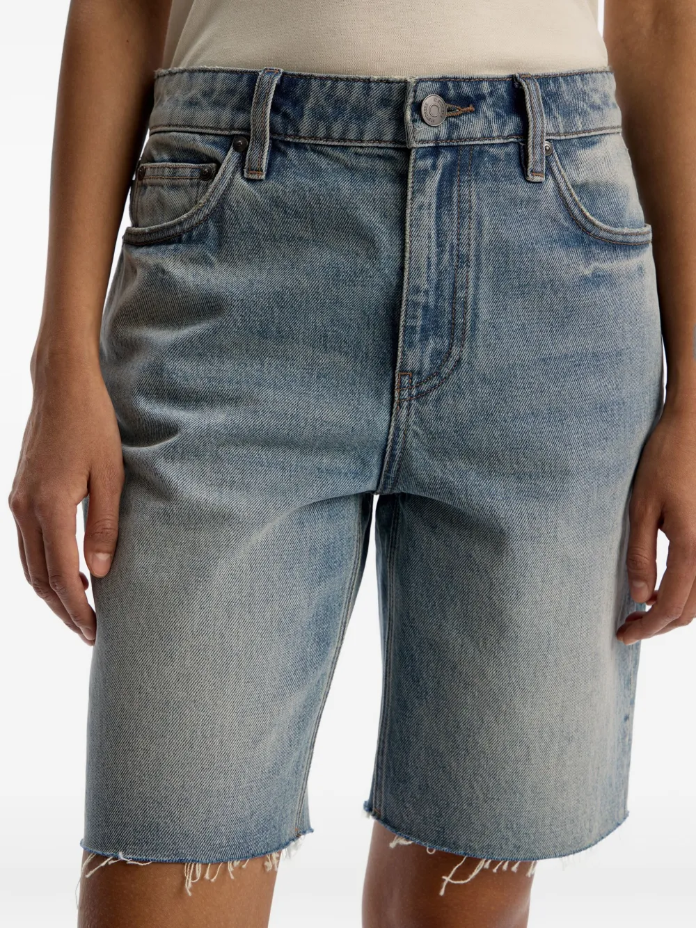 12 Storeez Frayed-edge Denim Shorts In Animal Print