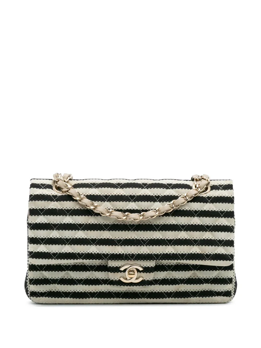 Pre-owned Chanel 2014 Medium Classic Jersey Coco Sailor Double Flap Shoulder Bag In Black