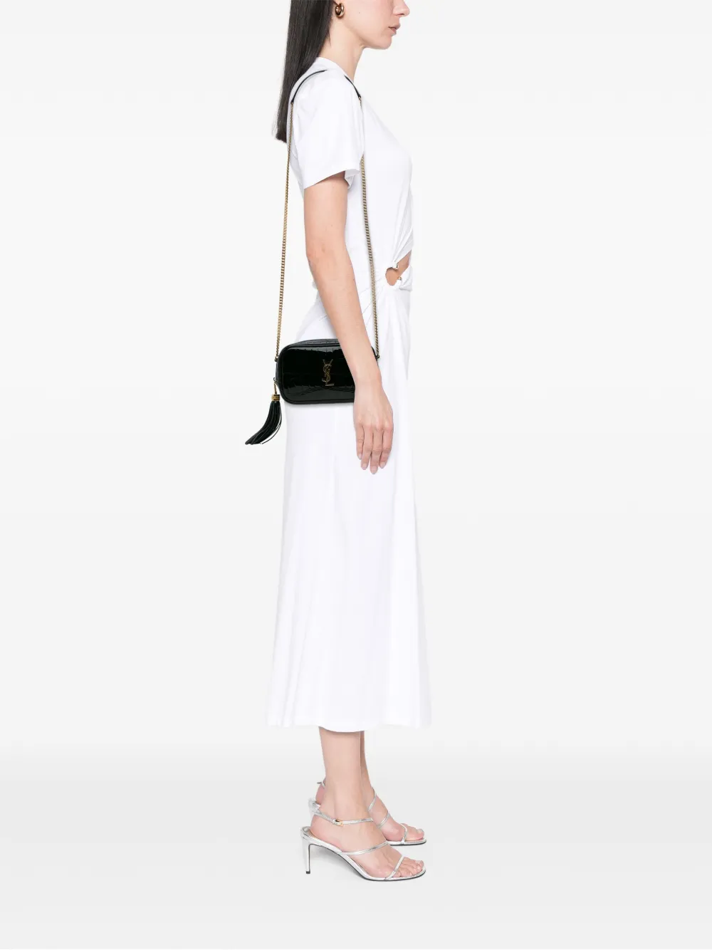 Saint Laurent Pre-Owned Borsa a tracolla Lou mini in pelle verniciata effetto coccodrillo con monogramma 2022 | Pre-owned | Image 2