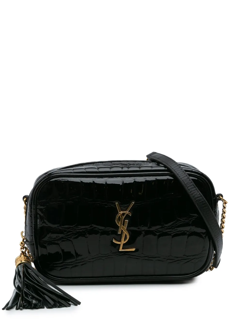 Saint Laurent Pre-Owned Borsa a tracolla Lou mini in pelle verniciata effetto coccodrillo con monogramma 2022 | nero | Image 1