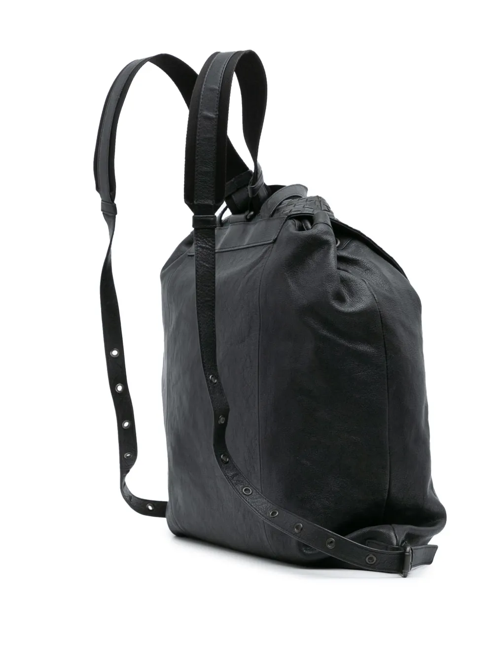 Pre-owned Bottega Veneta 2012-2025 Nappa Intrecciato Drawstring Flap Backpack In Black