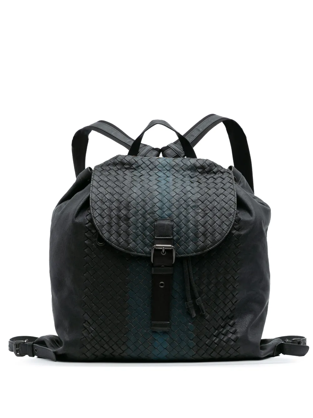 Pre-owned Bottega Veneta 2012-2025 Nappa Intrecciato Drawstring Flap Backpack In Black