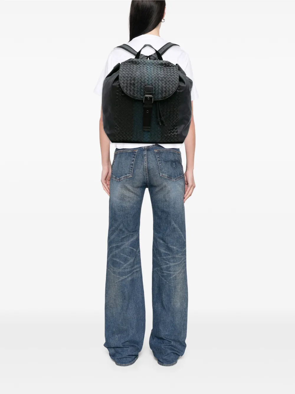 Pre-owned Bottega Veneta 2012-2025 Nappa Intrecciato Drawstring Flap Backpack In Black