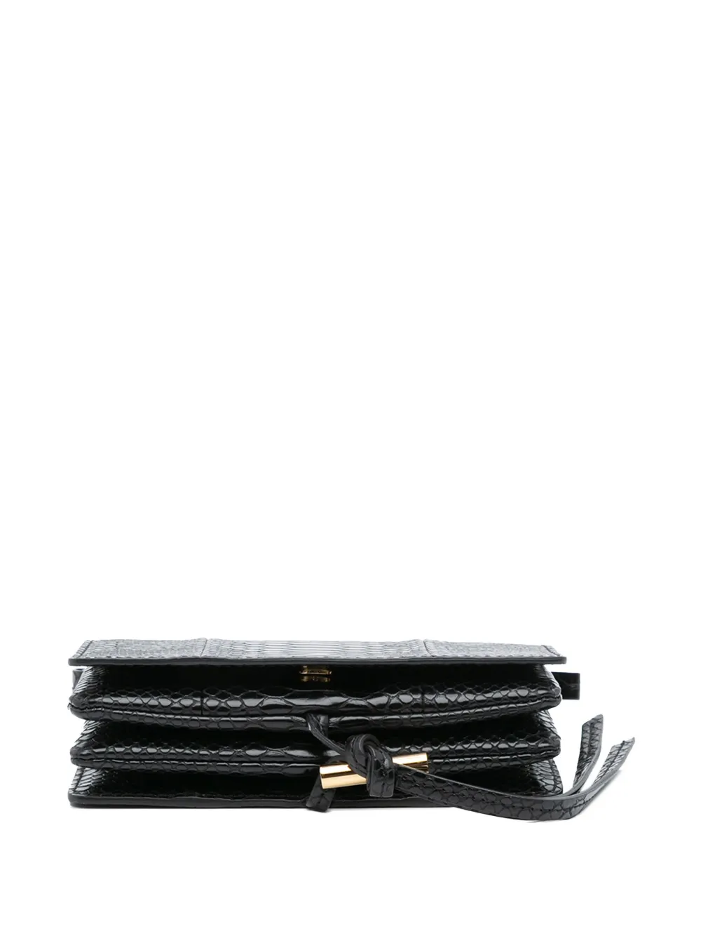 Pre-owned Stella Mccartney 2021 Snakeskin Embossed Faux Leather Flo Crossbody Bag In Black