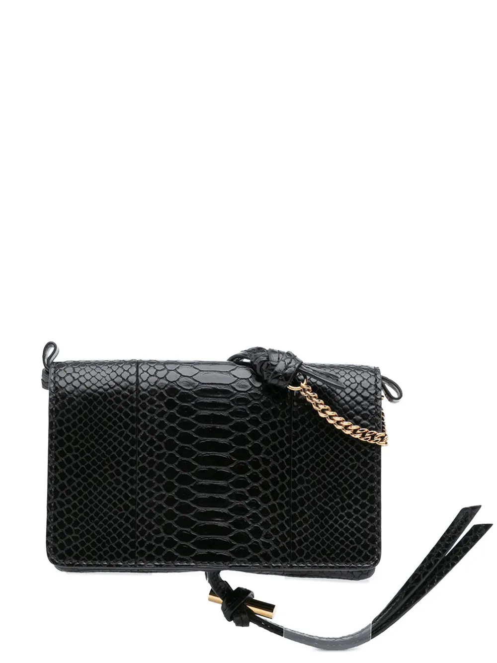 Pre-owned Stella Mccartney 2021 Snakeskin Embossed Faux Leather Flo Crossbody Bag In Black