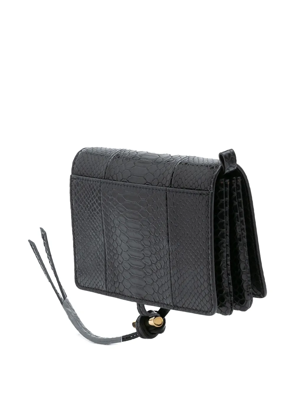 Pre-owned Stella Mccartney 2021 Snakeskin Embossed Faux Leather Flo Crossbody Bag In Black
