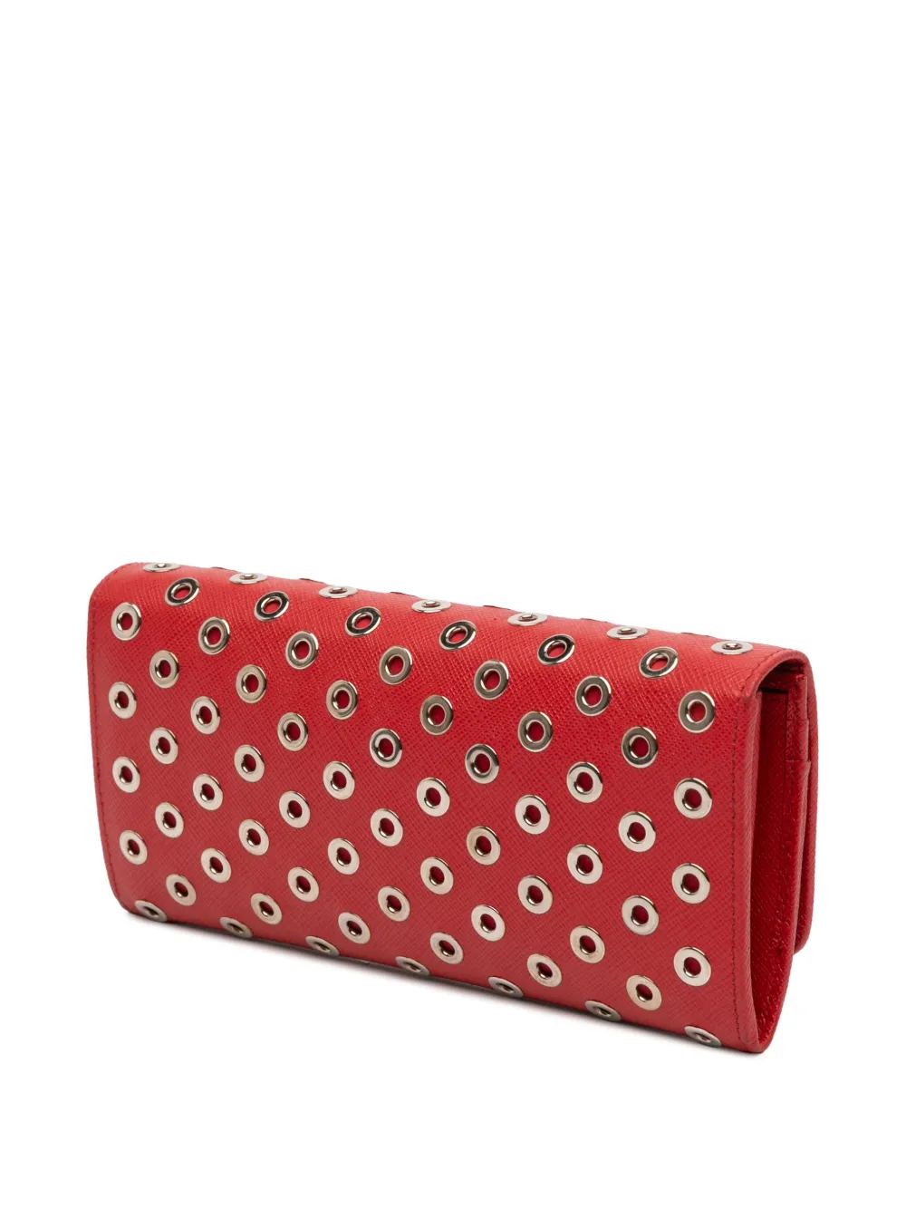 Pre-owned Prada 2000-2013 Saffiano Grommet Wallet Long Wallets In Red
