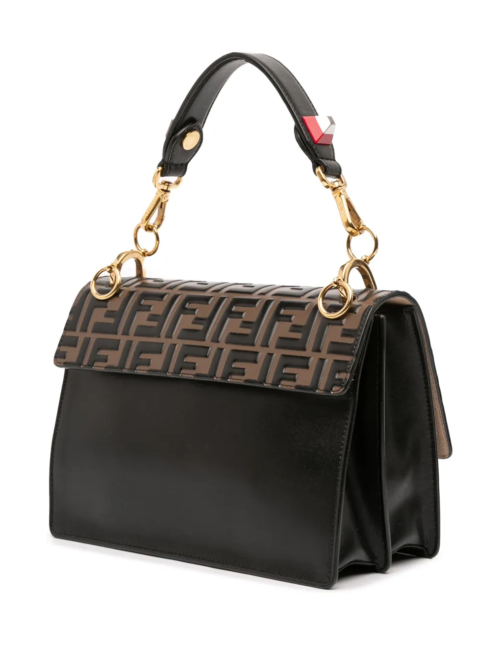 Pre-owned Fendi 2010-2025 Medium Ff 1974 Embossed Leather Kan I Satchel In Black