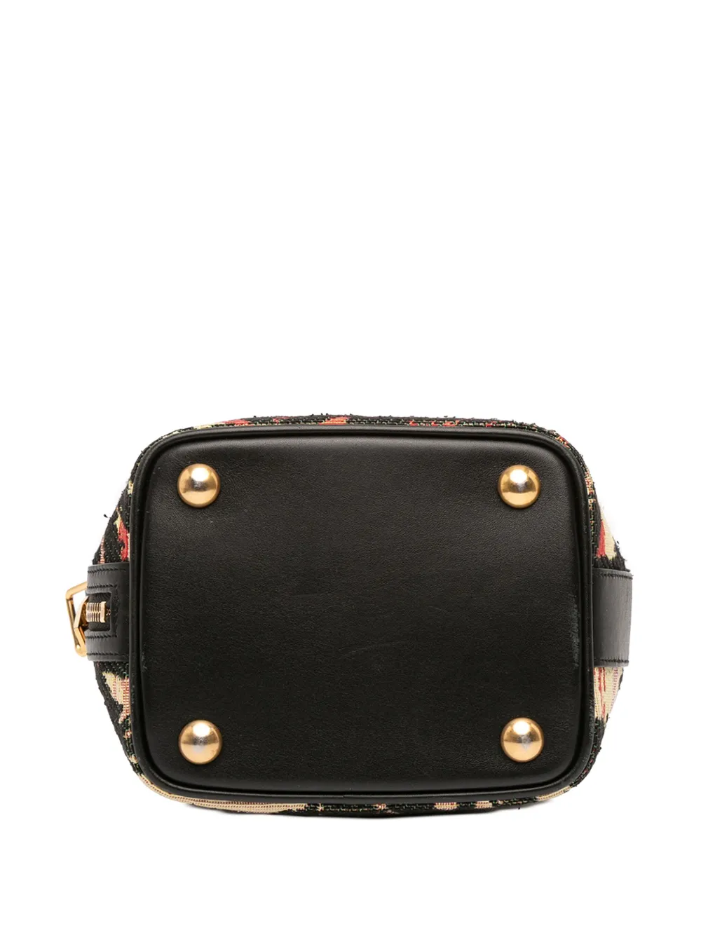 Pre-owned Saint Laurent 2015 Small Palm Tree Print Canvas Emmanuelle Bucket Bag In Black