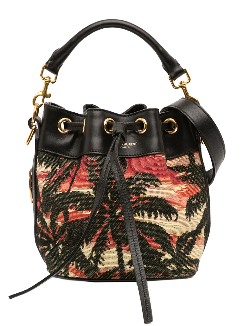 Saint Laurent Pre-Owned 2015 Small Palm Tree Print Canvas Emmanuelle bucket bag | Black | Image 1
