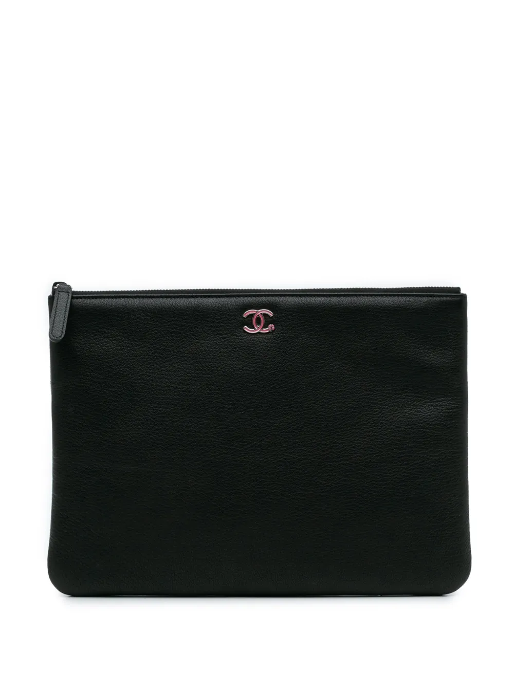 Pre-owned Chanel 2016-2017 Medium Caviar Lucky Clover O Case Clutch Bag In Black