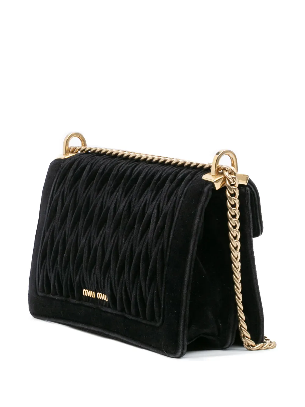 Pre-owned Miu Miu 2021-2025 Velluto Matelasse Confidential Chain Crossbody Bag In Black