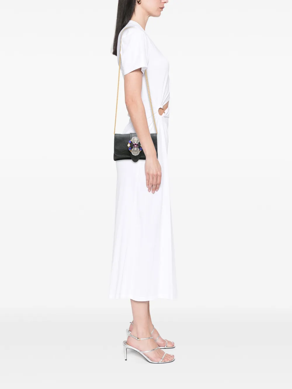 Pre-owned Miu Miu 2021-2025 Leather Crystal Embellished Crossbody Bag In Black
