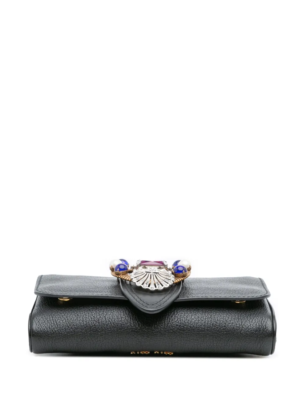 Pre-owned Miu Miu 2021-2025 Leather Crystal Embellished Crossbody Bag In Black