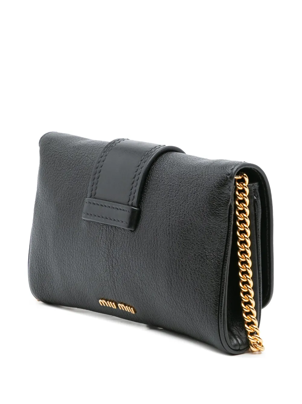Pre-owned Miu Miu 2021-2025 Leather Crystal Embellished Crossbody Bag In Black