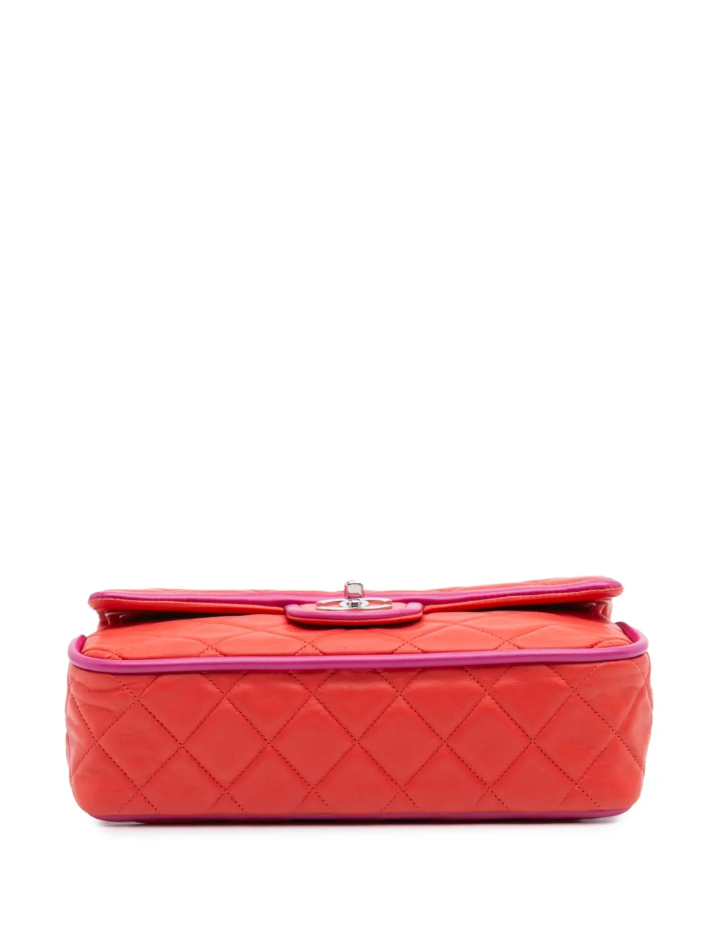 Pre-owned Chanel 2006-2008 Medium Classic Bicolor Lambskin Double Flap Shoulder Bag In Red