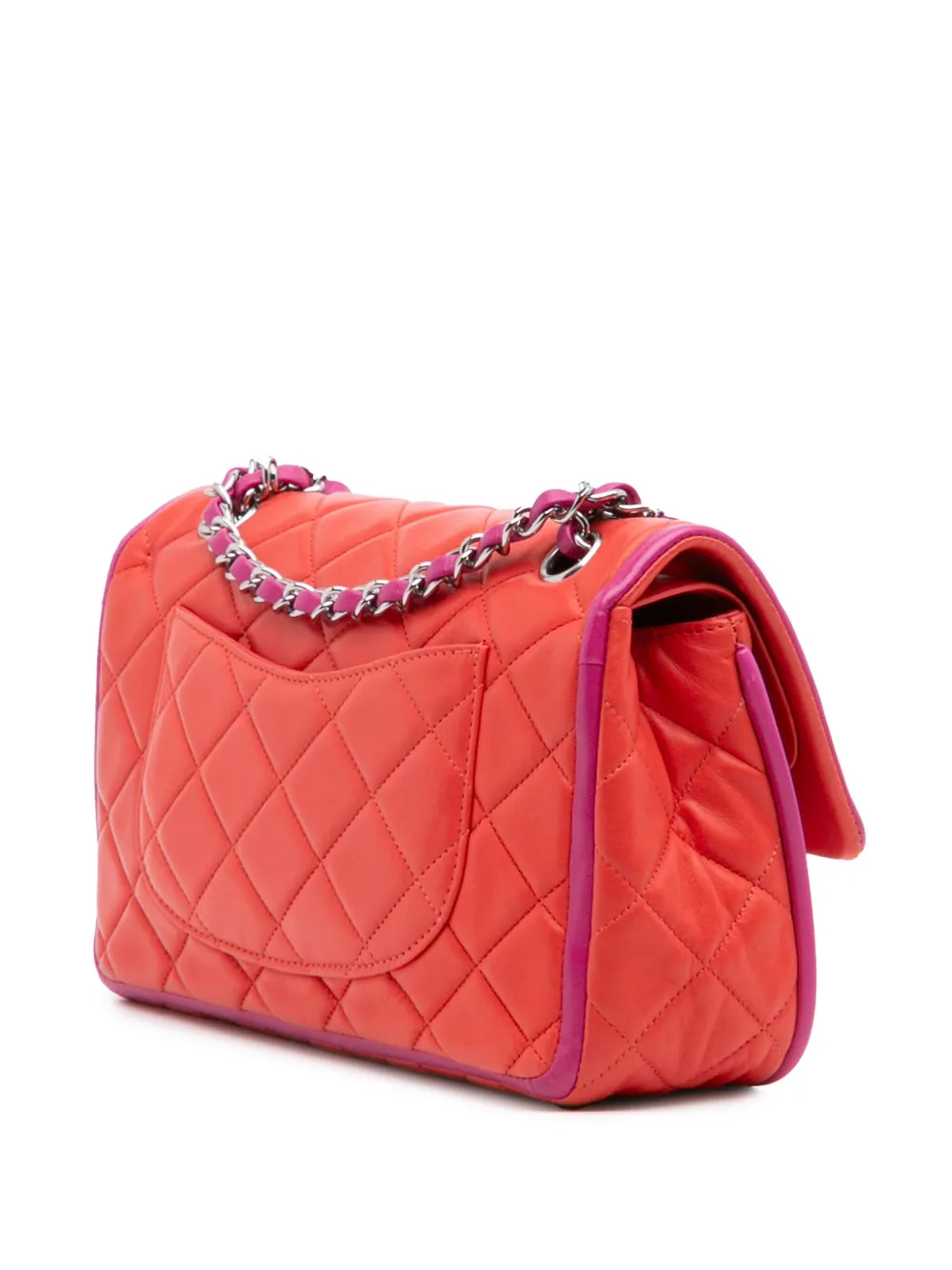 Pre-owned Chanel 2006-2008 Medium Classic Bicolor Lambskin Double Flap Shoulder Bag In Red