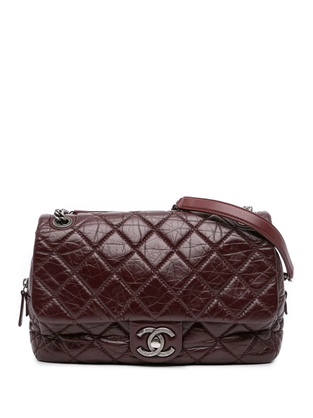 Pre-owned Chanel 2013-2014 Jumbo Quilted Aged Calfskin New Portobello Flap Shoulder Bag In Red