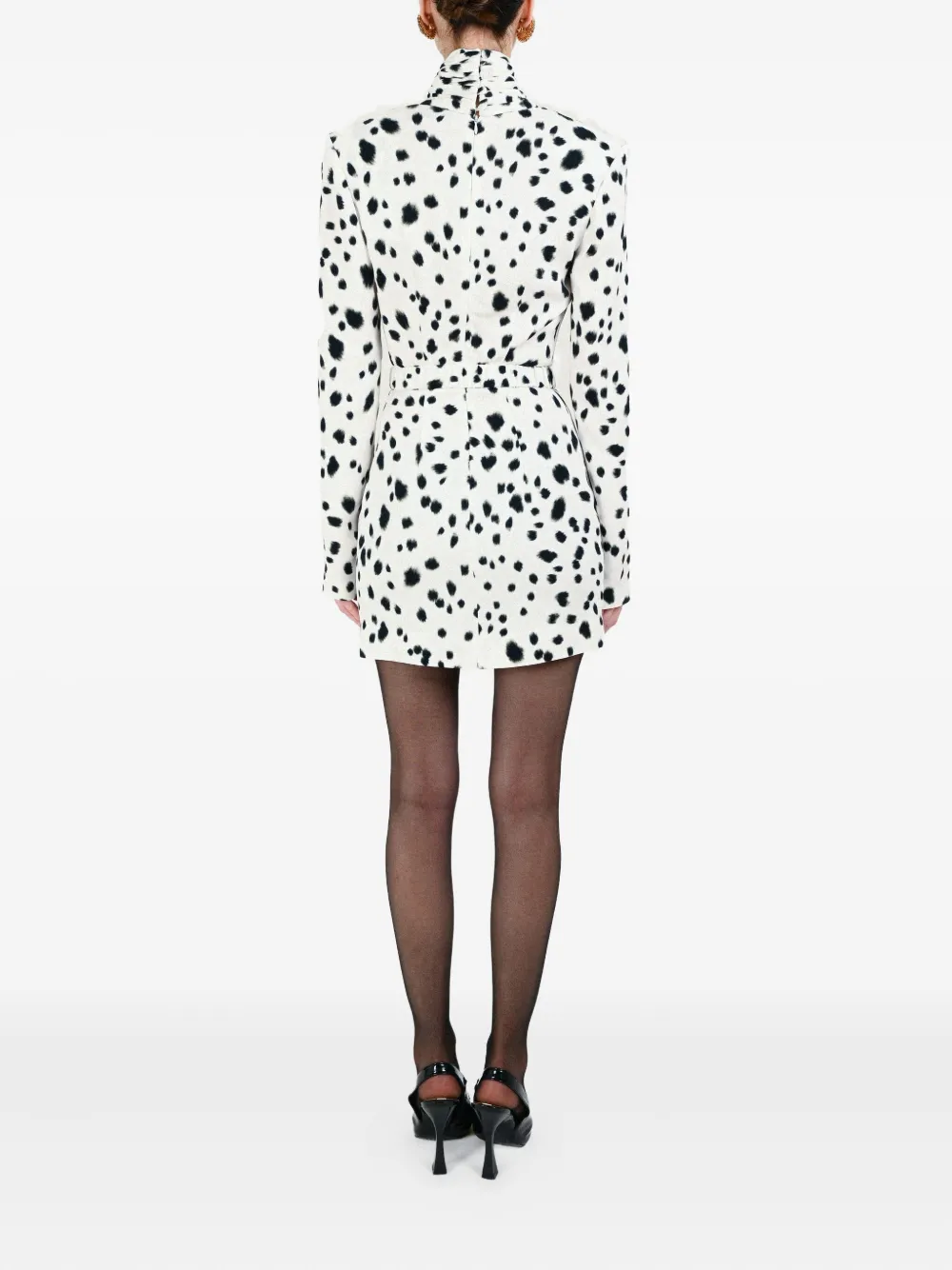 Rowen Rose Dalmatian mini-jurk met gedrapeerde kraag Wit