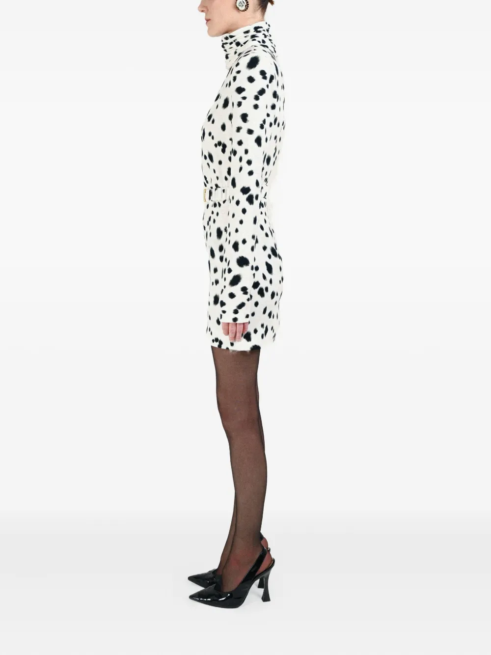 Rowen Rose Dalmatian mini-jurk met gedrapeerde kraag Wit