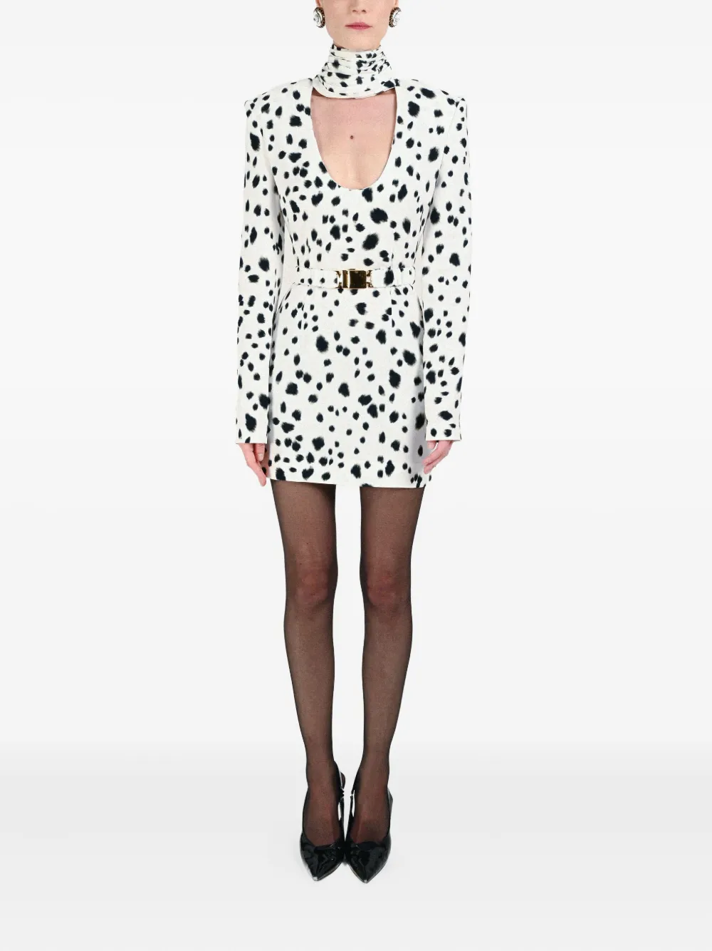 Rowen Rose dalmatian draped-collar mini dress - Wit