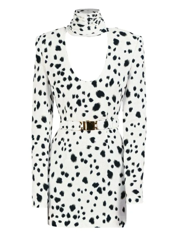 dalmatian mini dress Rowen Rose Dalmatian draped-collar Mini Dress | White