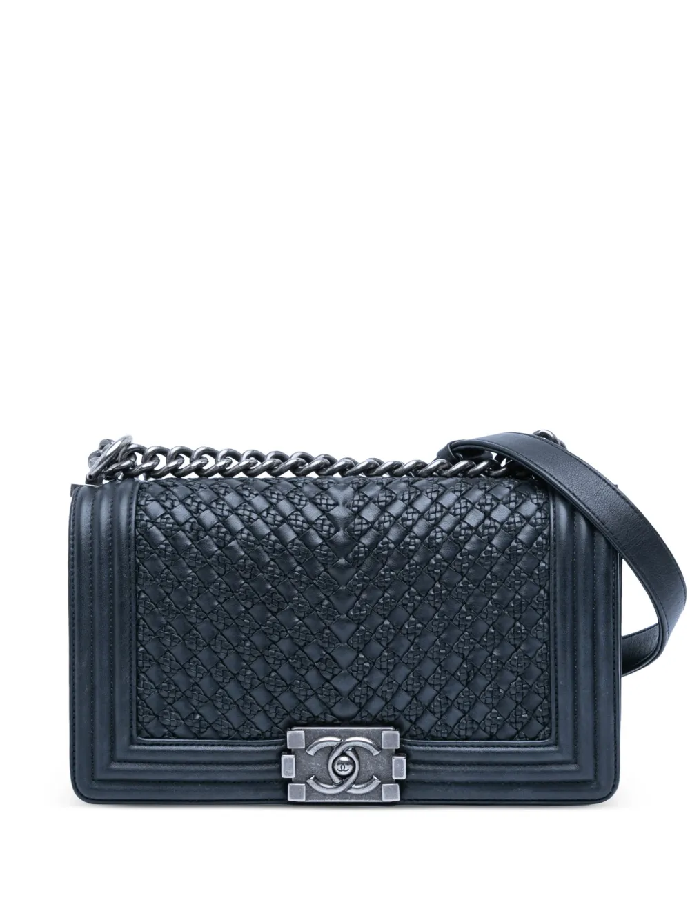CHANEL Pre-Owned 2018-2019 オールドミディアム ブレイドカーフ ボーイ フラップ ショルダーバッグ - ブルー CHANEL Pre-Owned 2018-2019 オールドミディアム ブレイドカーフ ボーイ フラップ ショルダーバッグ - ブルー