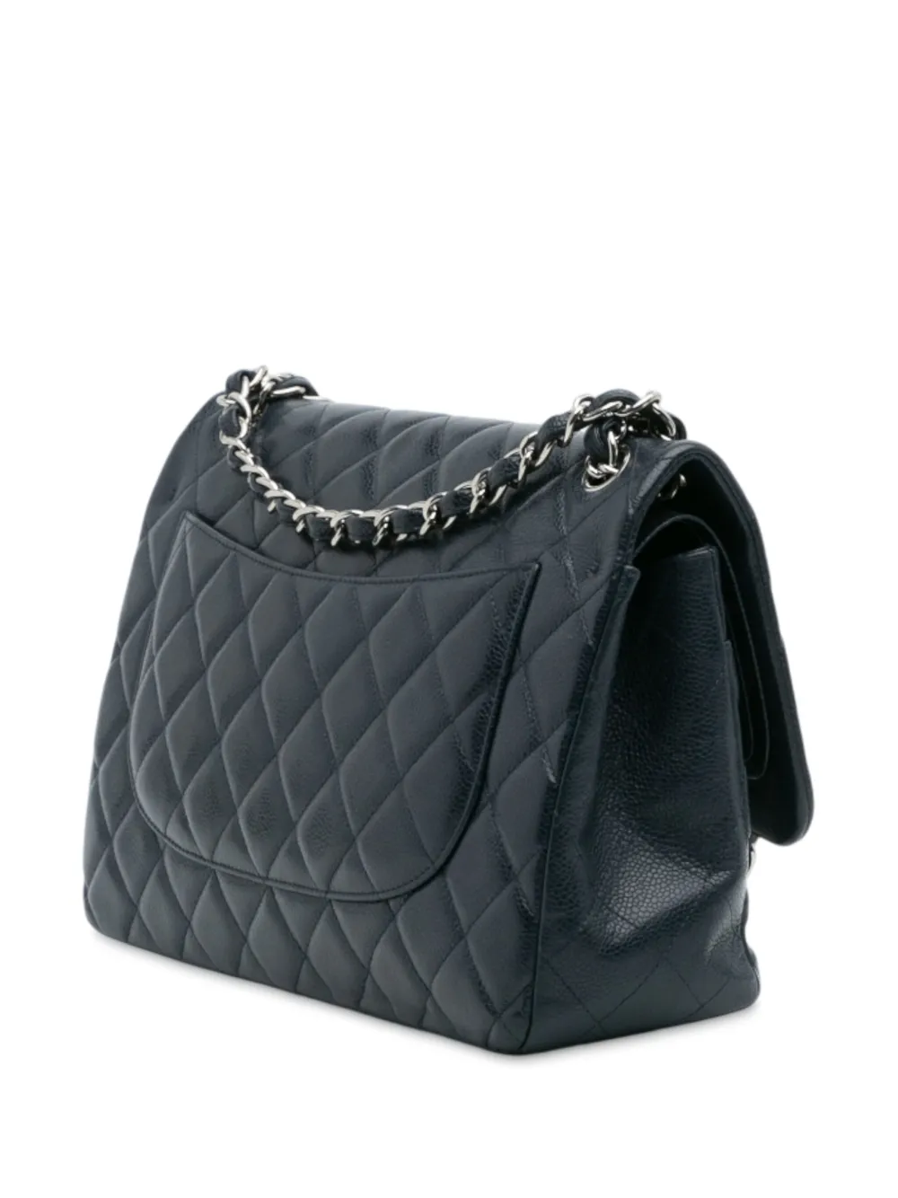 Pre-owned Chanel 2014 Jumbo Classic Caviar Double Flap Shoulder Bag In Blue