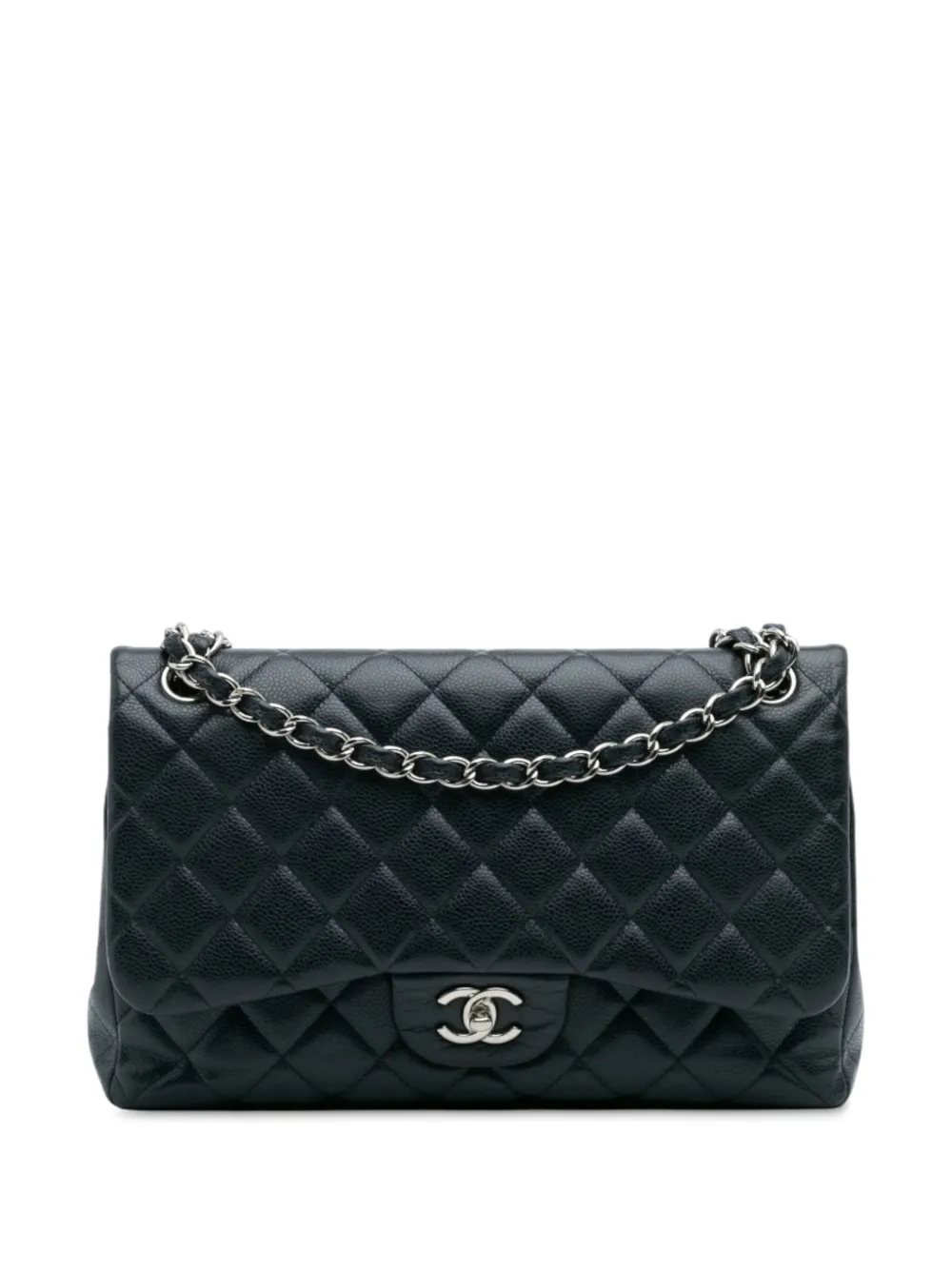 Pre-owned Chanel 2014 Jumbo Classic Caviar Double Flap Shoulder Bag In Blue