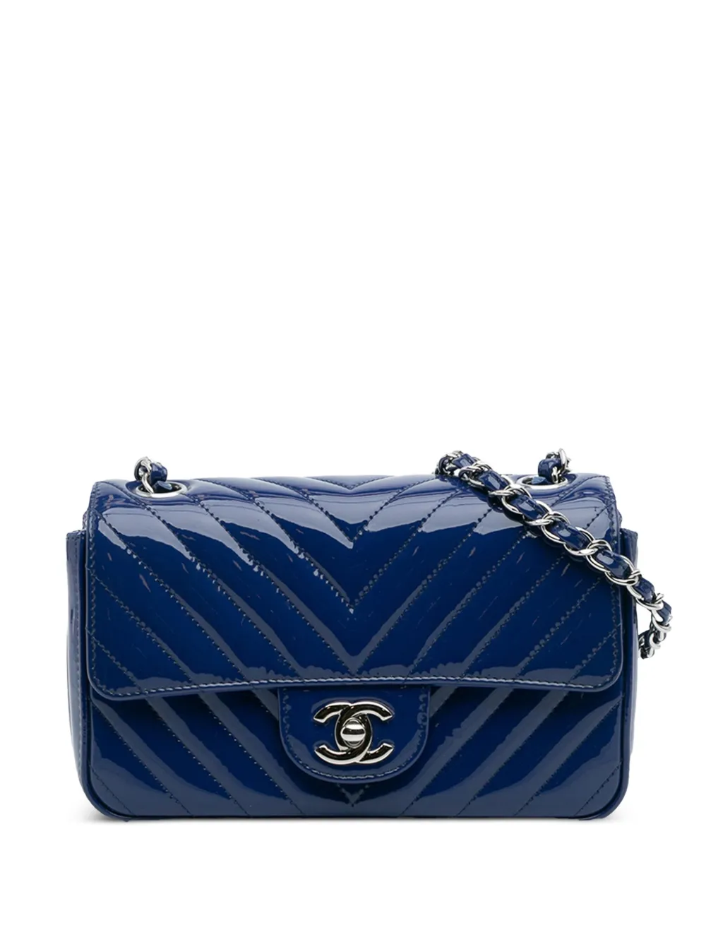 CHANEL Pre-Owned 2015-2016 ミニ レクタンギュラー クラシック シェブロン パテント シングルフラップ