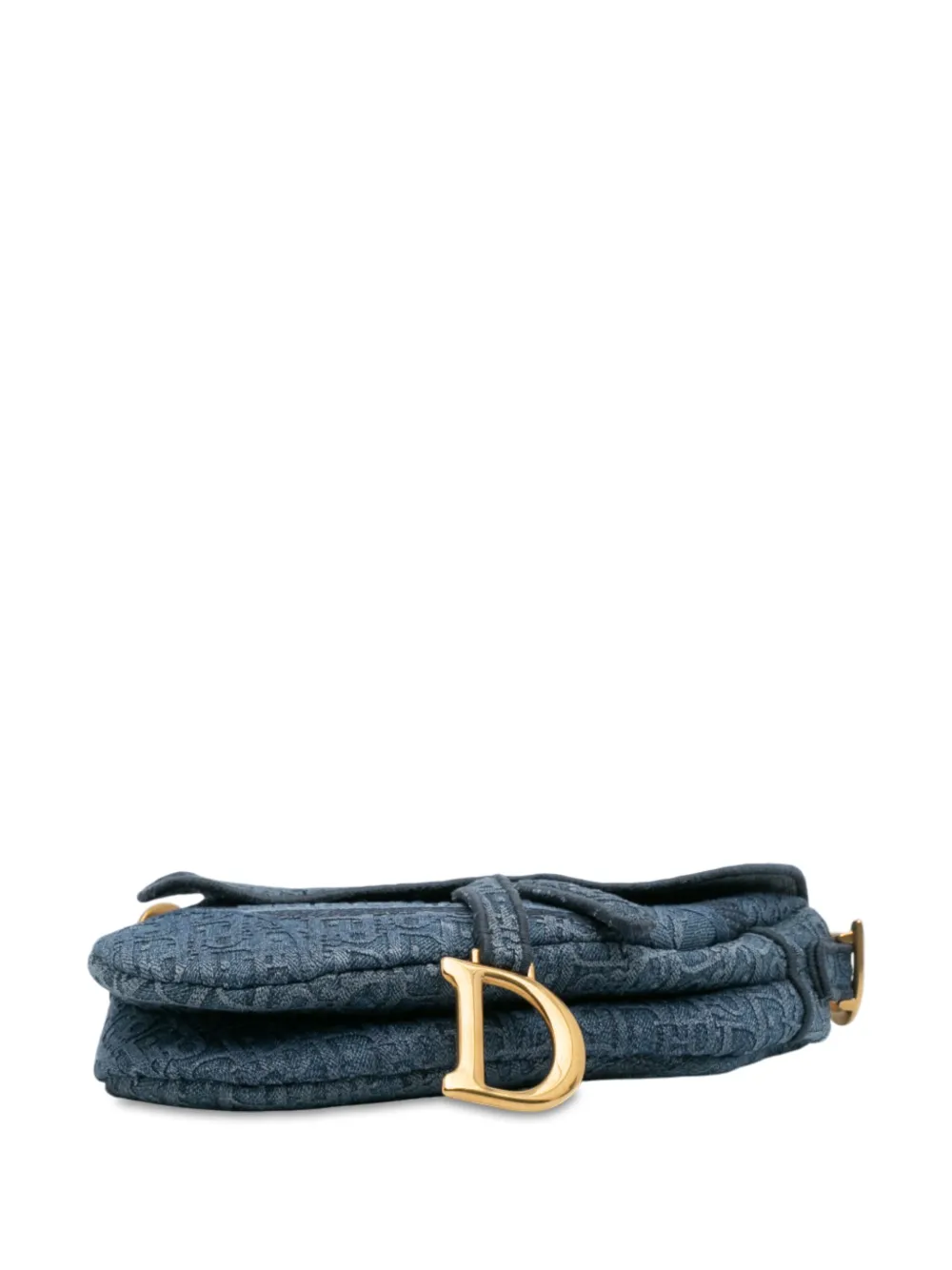 Pre-owned Dior 2019 Oblique Denim Embroidered Saddle Bag Shoulder Bag In Blue