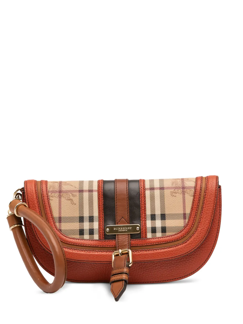 Burberry Pre-Owned pochette en cuir grainé et toile enduite à motif Haymarket Check (2000-2017) | marron | Image 1