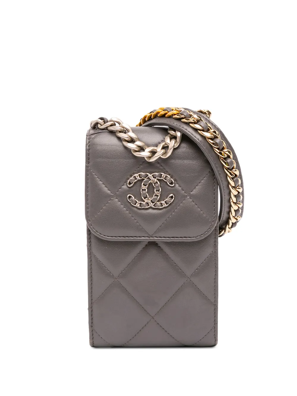 CHANEL Pre-Owned 2021-2025 ラムスキン 19 フォンホルダー ウィズ チェーン ショルダーバッグ - グレー CHANEL Pre-Owned 2021-2025 ラムスキン 19 フォンホルダー ウィズ チェーン ショルダーバッグ - グレー