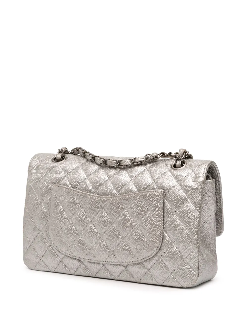 Pre-owned Chanel 2017-2018 Medium Classic Iridescent Caviar Double Flap Shoulder Bag In Silver