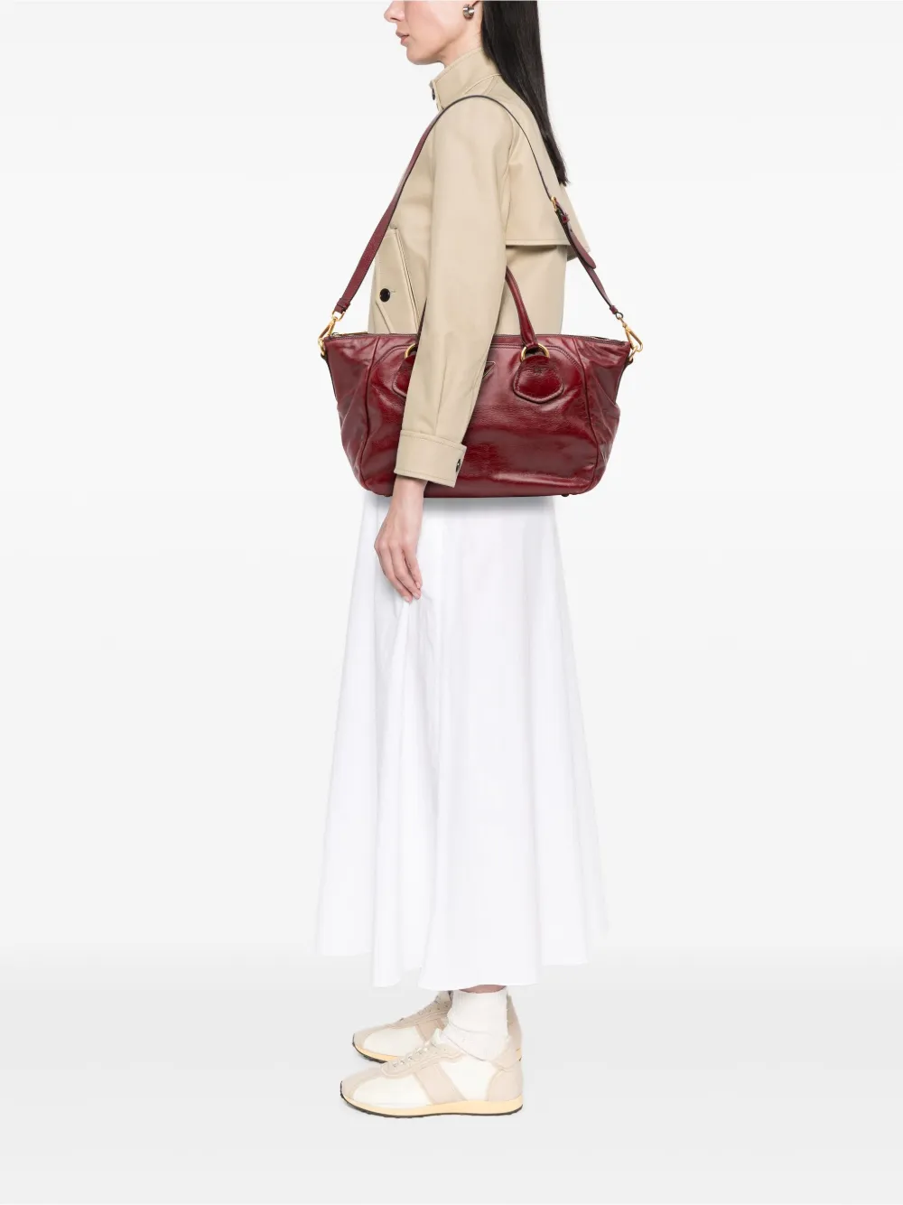 Pre-owned Prada 2000-2025 Vitello Shine Satchel In Red