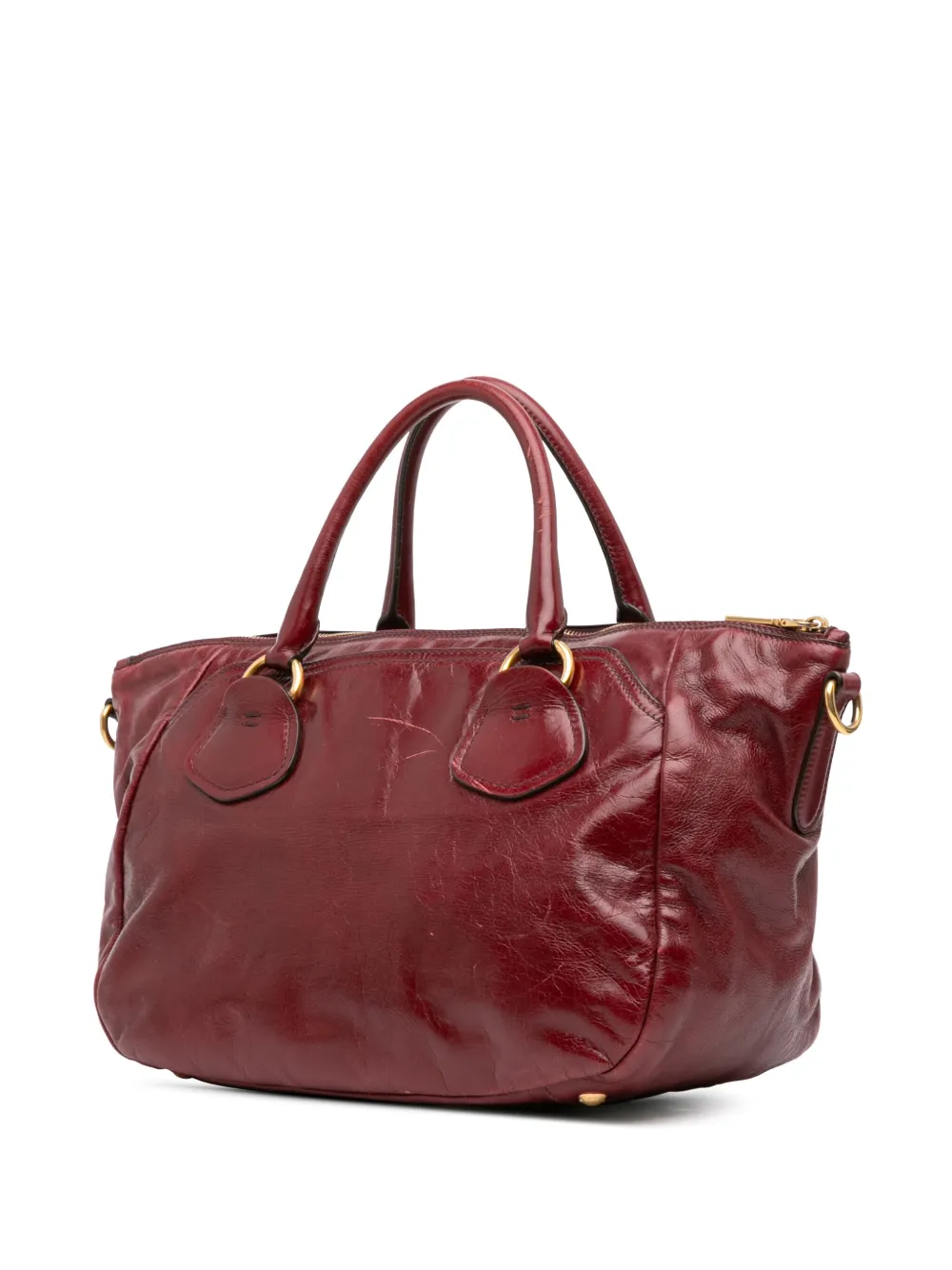 Pre-owned Prada 2000-2025 Vitello Shine Satchel In Red